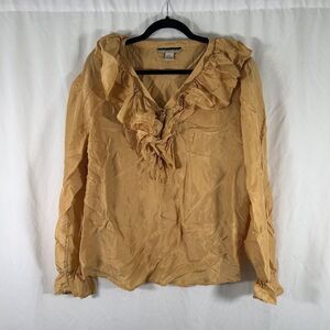 New York Studio Silk Blouse Women's Medium Yellow Long Sleeve Vneck Lightweight